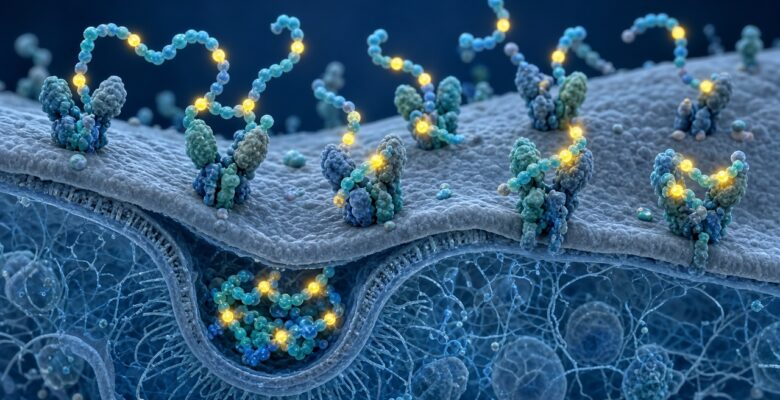 Minh họa peptide gắn phóng xạ Lutathera bám vào thụ thể SSTR2 trên tế bào u thần kinh nội tiết